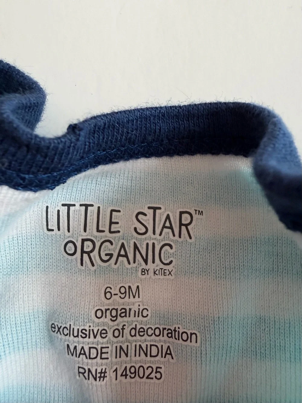 Little Star Organic Striped Teal & White Infant One-Piece Bodysuit Size 6-9 mos